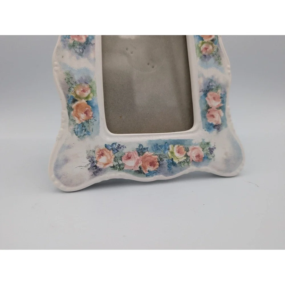 Vtg 1989 Terragrafics Ceramic Picture Frame Pink Rose Floral Cottagecore Scallop